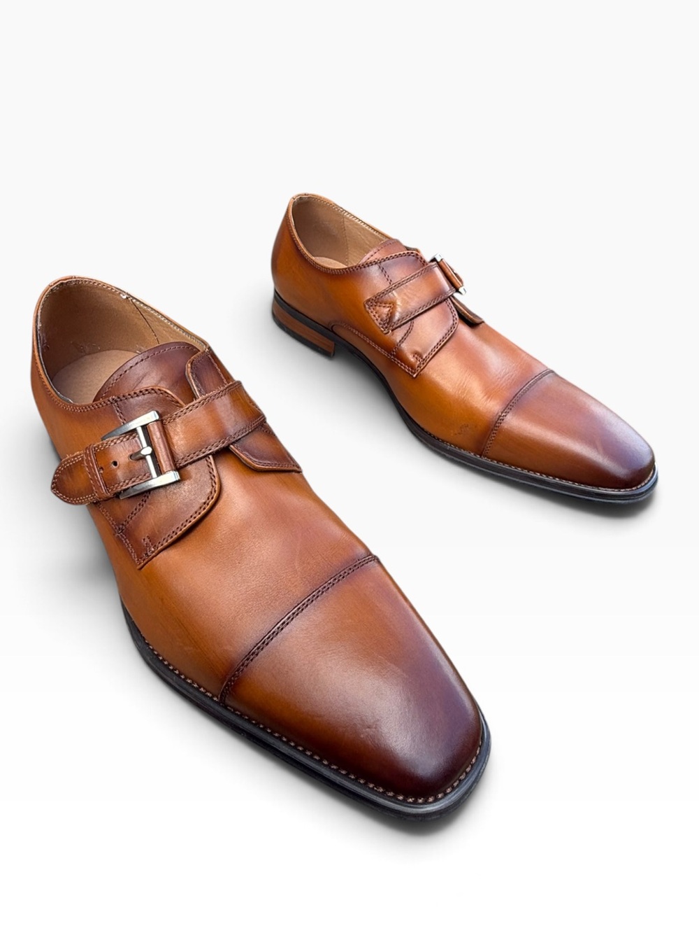 La Milano Willem Cognac Leather Single Monk Strap Dress Shoes Size 13 EEE